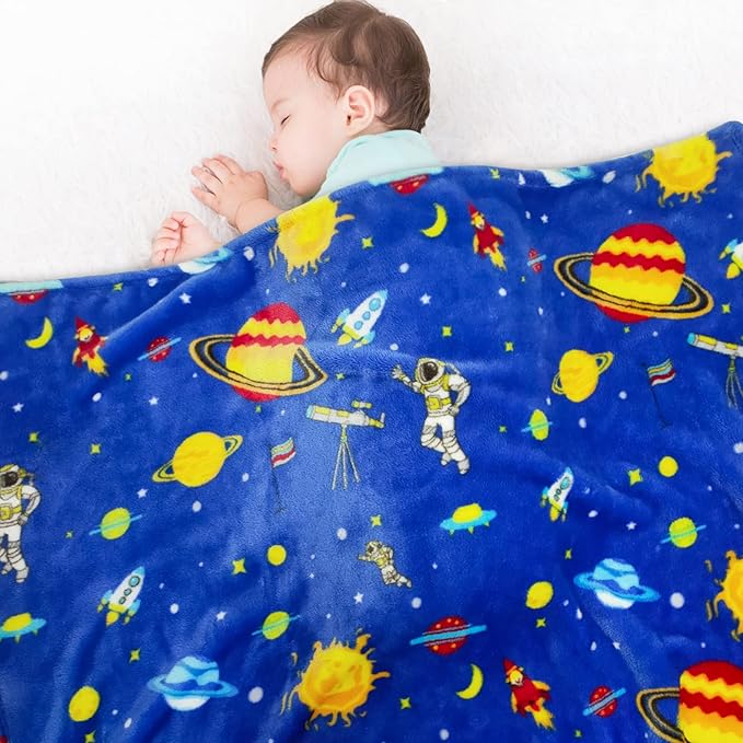 Lukeight Toddler Blanket for Boys and Girls, Plush and Thick Blanket Birthday Gifts for Toddler and Baby (Space, 30x40 Inches)