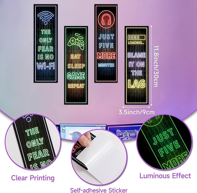 Eat Sleep Game Wall Decals Glow in The Dark, Gamer Controller Stickers Decor for Boy Bedroom, Joystick Video Gaming Kids Playroom Nursery Decoration (Green)