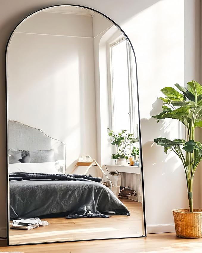 Full Length Floor Mirror, 82x42 Inch Oversized Arched Standing Mirror in Black for Bedroom, Living Room, Dressing Room - Elegant Freestanding Leaning Mirror Decor