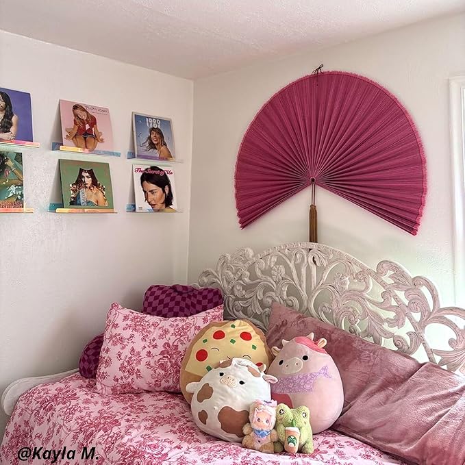 ChumDecor Fan Wall Decor,Large Bamboo Fan Wall Art For Boho Hanging Headboard,Decorative Folding Fan For Over Bed Decorations, (Pink, 40inch)