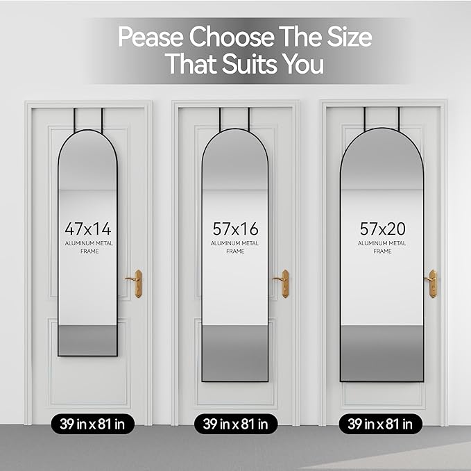 57x16 Door Hanging Full Length Mirror, Floor Stand (Height 5.7ft just Body in1.3ft) / Wall Mounted Metal Frame Arch Dressing Mirrors for Bedroom Living Room 57 inch Black