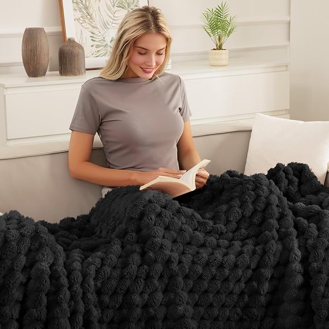 Whale Flotilla King Size Blanket for Bed with Jacquard Pattern, Fuzzy Soft Cozy Exquisite Blankets for All Season, Warm and Fluffy, 90x104 Inch, Black