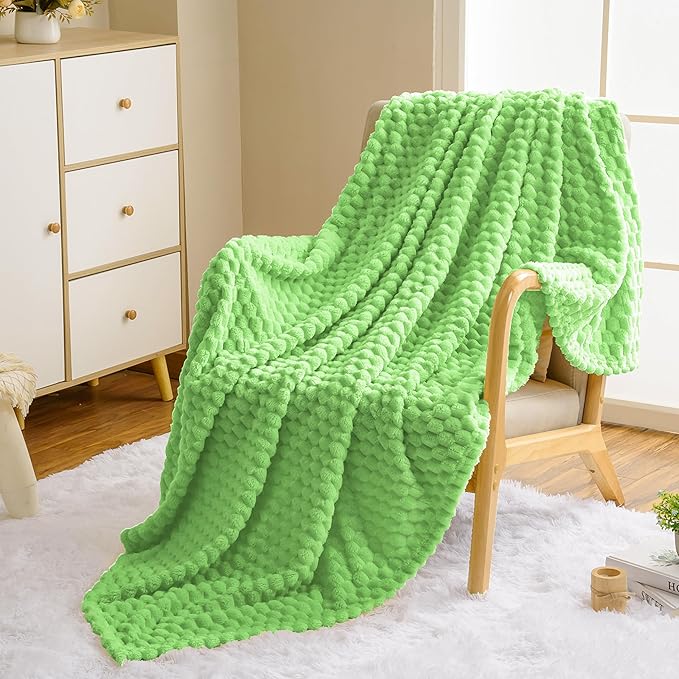 Vessia Flannel Fleece Throw Blanket(50x70 inch), 3D Jacquard Light Green Fuzzy and Warm Blanket for Couch,Sofa,Bed, 300GSM Super Soft Touch Cozy Lightweight Throw for All-Season Home Decor