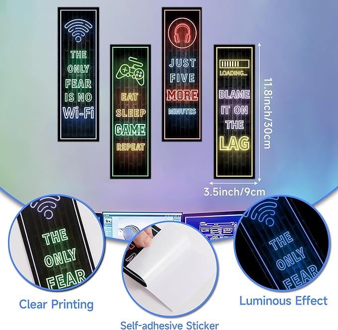 Eat Sleep Game Wall Decals Glow in The Dark, Gamer Controller Stickers Decor for Boy Bedroom, Joystick Video Gaming Kids Playroom Nursery Decoration (Blue)
