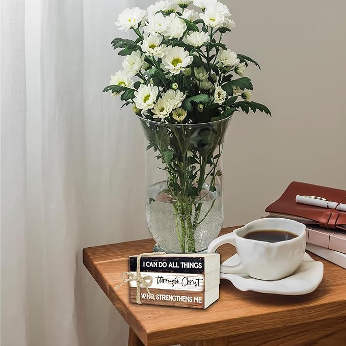 Decorative Books for Home Decor, Wood Book Stack for Table Decor, I Can Do All Things Through Christ Who Strengthens Me Decoration Books for Office Shelf, Farmhouse Stacked Books Decoration (L72)