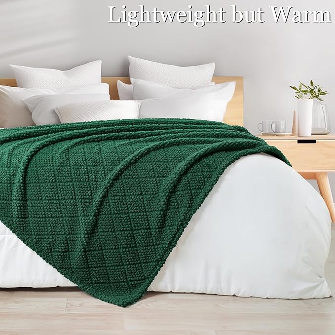 Whale Flotilla Fuzzy Fleece King Size Blanket for Bed, Soft Fluffy Jacquard Waffle Blankets for All Season, Lightweight and Warm, 90x104 Inch, Emerald Green