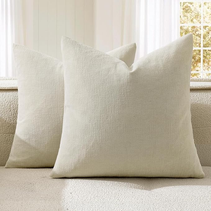 MIULEE Cream Couch Pillow Covers 18x18 Inch, Set of 2 Soft Chenille Decorative Square Throw Pillow Covers Farmhouse for Sofa Living Room Bed