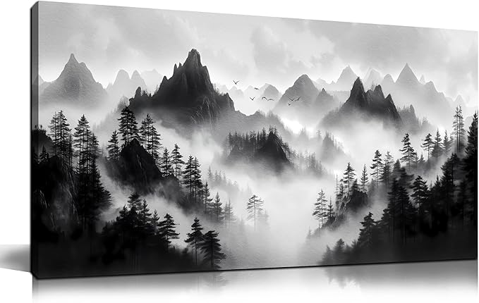 Black and White Forest Wall Art for Living Room - Natural Landscape Canvas Wall Art for Office - Bedroom Signs Wall Decor Above Bed Size 20" x 40"
