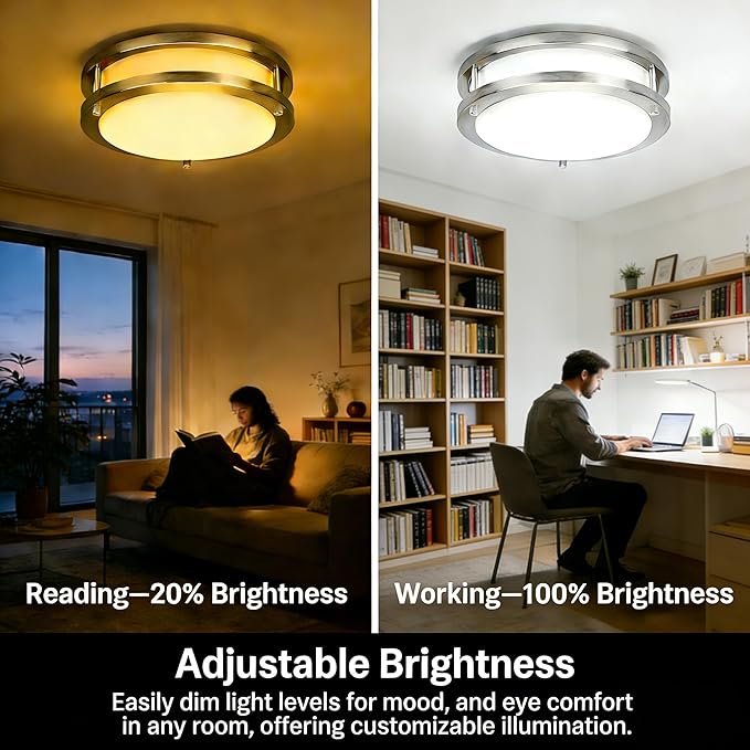 Drosbey 50W Dimmable LED Ceiling Light Fixture, Kitchen Light Fixtures, 13.2 inch Flush Mount Ceiling Lights for Bedroom, Bathroom, 2700K/3000K/3500K/4000K/5000K Selectable, Super Bright 5000LM
