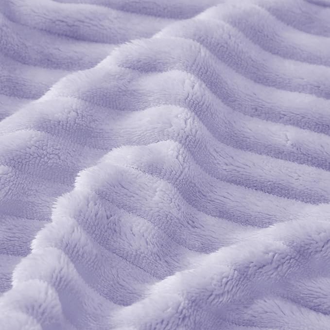 Bnuitland Fleece Throw Blanket for Couch, 300GSM Soft Warm Cozy Fluffy Throw for Adults & Kids, Stripe Pattern, All Season Sofa Bed Blanket for Home Decor, Light Purple 50"x60"