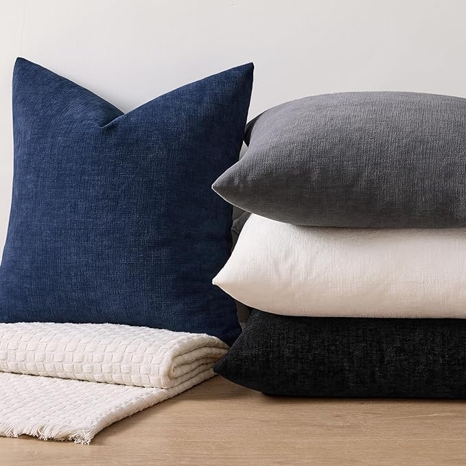 MIULEE Navy Couch Pillow Covers 12x20 Inch, Set of 2 Soft Chenille Decorative Lumbar Throw Pillow Covers Farmhouse for Sofa Living Room Bed