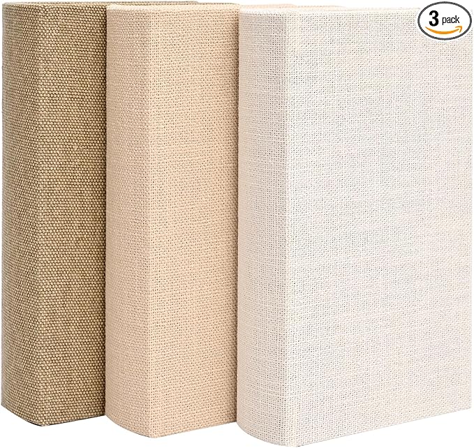 Modern Linen and Wood Decorative Faux Book Boxes Set of 3, 8",Taupe,Beige,Off White