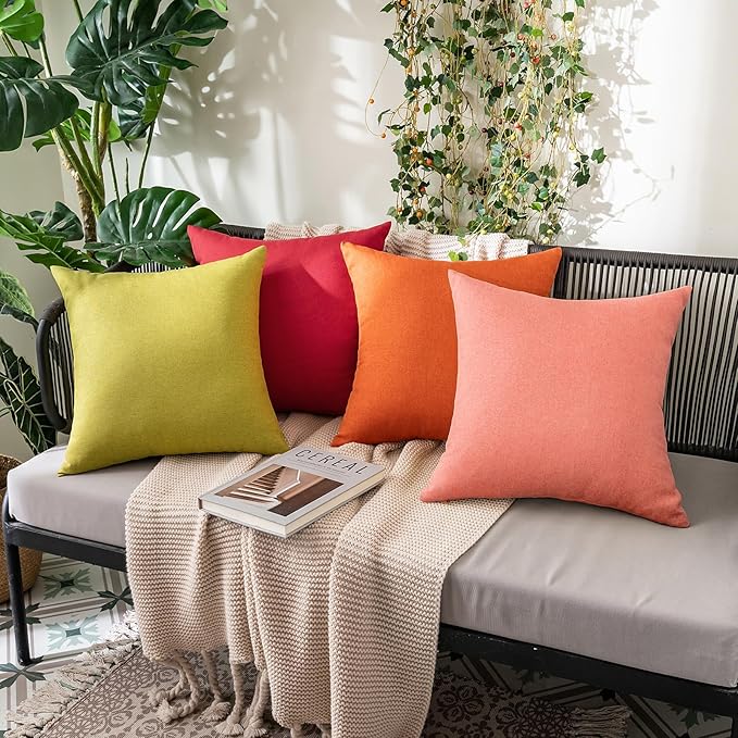MIULEE Pack of 2 Decorative Outdoor Solid Waterproof Throw Pillow Covers Spring Valentine Faux Linen Garden Farmhouse Cushion Cases for Patio Tent Balcony Couch Sofa 20x12 Inch Blush Pink