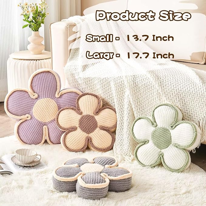 Kcvvcr Flower Shaped Floor Cushion, Soft Decorative Throw Pillow, Cute Seating Cushion, Plush Pillow for Sofa Couch Bed (13.7 Inch, Lavender)