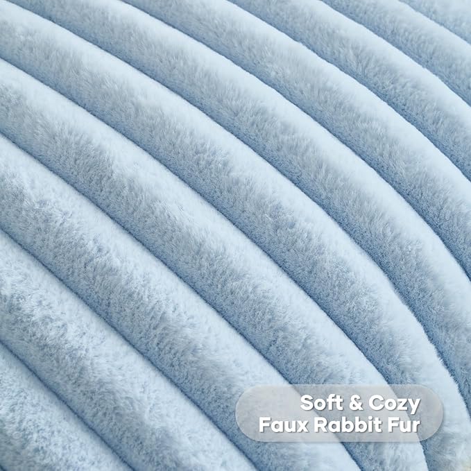 FUTEI Light Blue Decorative Throw Pillow Covers Set of 2, 22x22 Inch Soft Fluffy Faux Fur Plush Striped Cushion Cases, Modern Home Decor for Couch Bed Living Room
