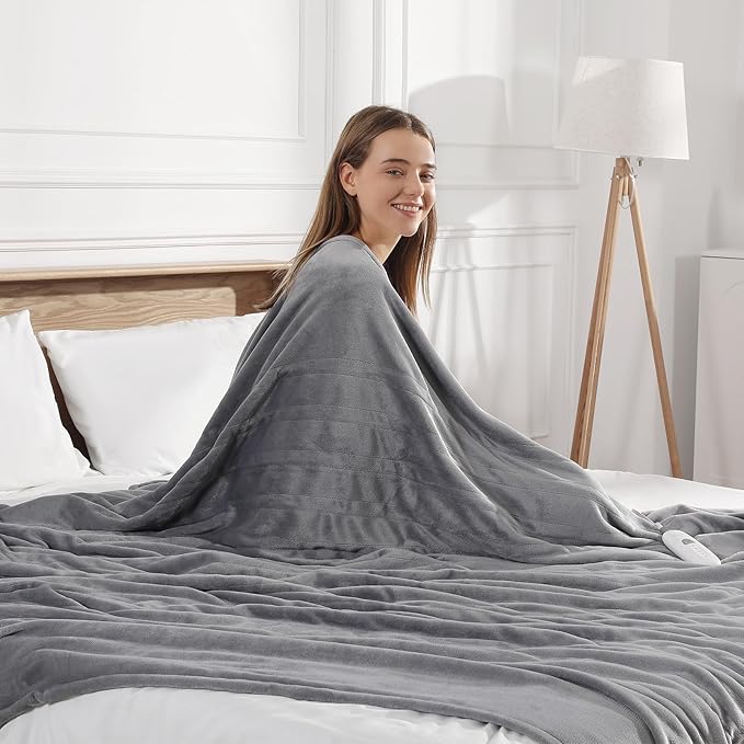 Heated Blanket King Size Electric Blanket 100''X90'' - Fast Heating Blanket Ultra Soft Flannel, Dual Controllers with 5 Heat Levels & 10 Hrs Timer, Machine Washable King Heated Blanket, Silver Gray