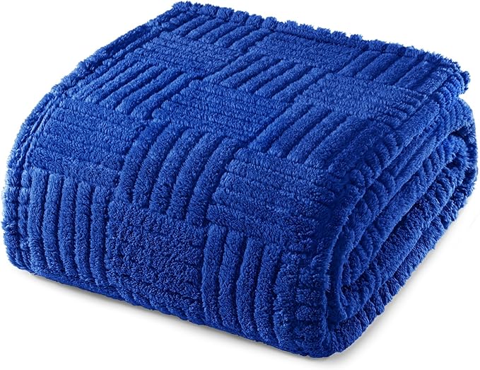 Whale Flotilla Lightweight Fleece Twin Size Blanket for Bed, Fuzzy Soft Blankets with Decorative Jacquard Pattern for All Season, Warm and Fluffy, 60x80 Inch, Blue