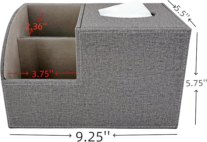 Square Tissue Box Cover,Modern Decorative Cube Tissue Box Holder with Two Compartment Organizers on The Left,Office and Home Living Room,Bedroom,Vanity,Bedside Table,Desktop Tissue Box Storage