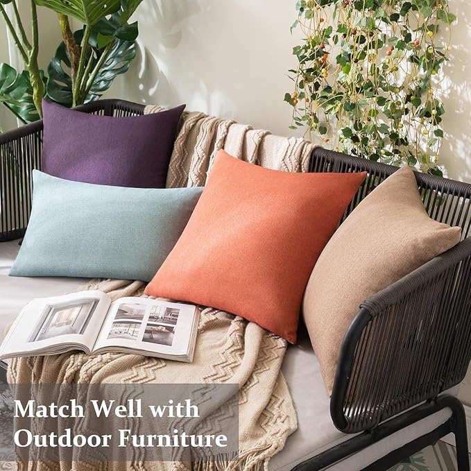MIULEE Pack of 2 Decorative Outdoor Solid Waterproof Throw Pillow Covers Spring Euro Sham Faux Linen Garden Farmhouse Cushion Cases for Summer Patio Tent Balcony Couch Sofa 26x26 Inch Coral Red