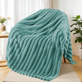 Exclusivo Mezcla Fleece Throw Blanket for Couch, Super Soft Striped Jacquard Bed Blanket, Lightweight Fuzzy Cozy for All Seasons, 50x60 Inches, Celadon