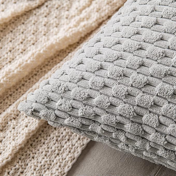 MIULEE Pack of 2 Decorative Throw Pillow Covers 18x18 Inch Soft Boho Striped Textured Corduroy Pillow Covers Modern Farmhouse Home Decor for Couch Bed Sofa Living Room Light Grey