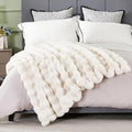 DREAMNINE Large Soft Thick Fuzzy Bubble Faux Rabbit Fur Blanket Queen Size 80" x 90", Double Sided Plush Warm Shaggy Fluffy Blankets, Luxury Big Cozy Cute Textured Furry Blanket for Bed, Cream White