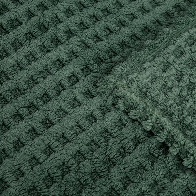 Soft Cozy Fuzzy Fleece Throw Blanket, Waffle Bronze Green, 50x60 Inches – Lightweight, Fluffy, and Warm 3D Jacquard All-Season Blanket for Couch, Bed, Sofa, Home Decor, Camping, and Travel