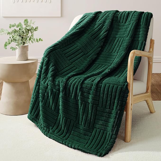 Whale Flotilla Lightweight Fleece Throw Blanket for Couch, Fuzzy Soft Blankets with Decorative Jacquard Pattern for All Season, Warm and Fluffy, 50x60 Inch, Emerald Green
