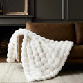 WDCOZY Luxury Ivory Bubble Throw Blanket, Cream White Faux Fur Mink Plush Throw for Couch, Sofa and Bed, Soft Fluffy Fuzzy Furry Cozy Blanket, Thick and Warm, 60x80 inches