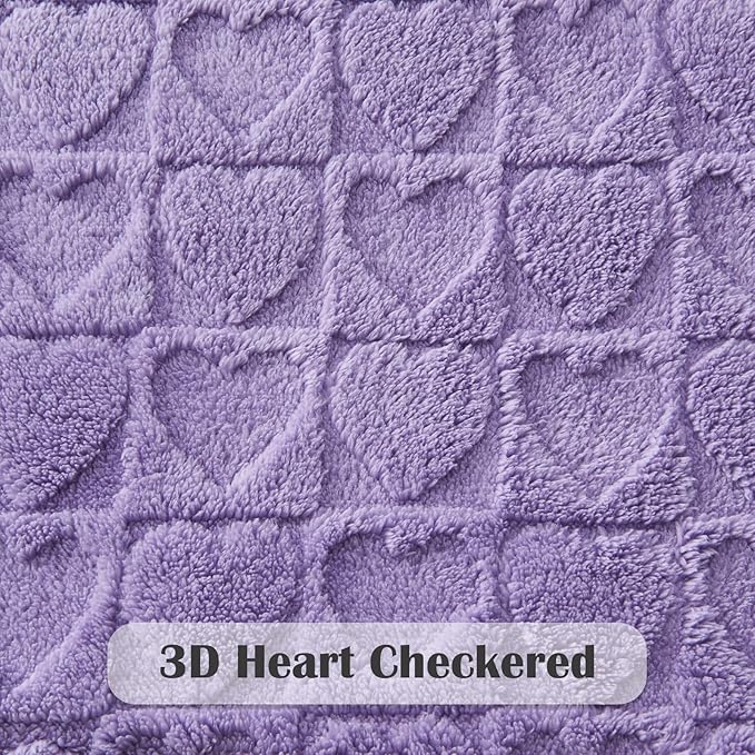 NEWCOSPLAY Super Soft Throw Blanket Lavender Love Premium Silky Flannel Fleece 3D Heart Checkered Lightweight Bed Blanket All Season Use (Lavender Love, Throw(50"x70"))