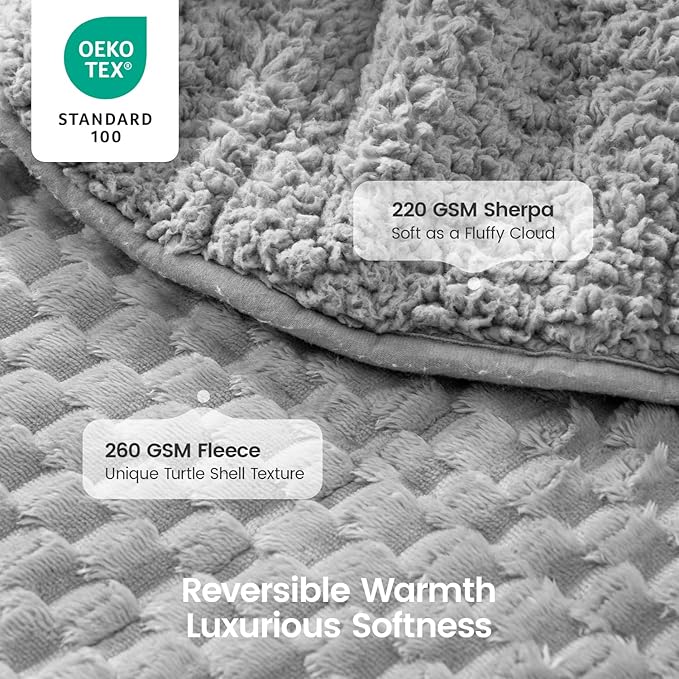 Super Fuzzy Soft Fleece Sherpa Weighted Blanket 15 lbs for Adults, 3D Imitation Turtle Shell Luxury Weighted Throw for Better Sleep, Dual Sided Cozy Heavy Blankets for Couch Bed, Grey, 60" x 80"