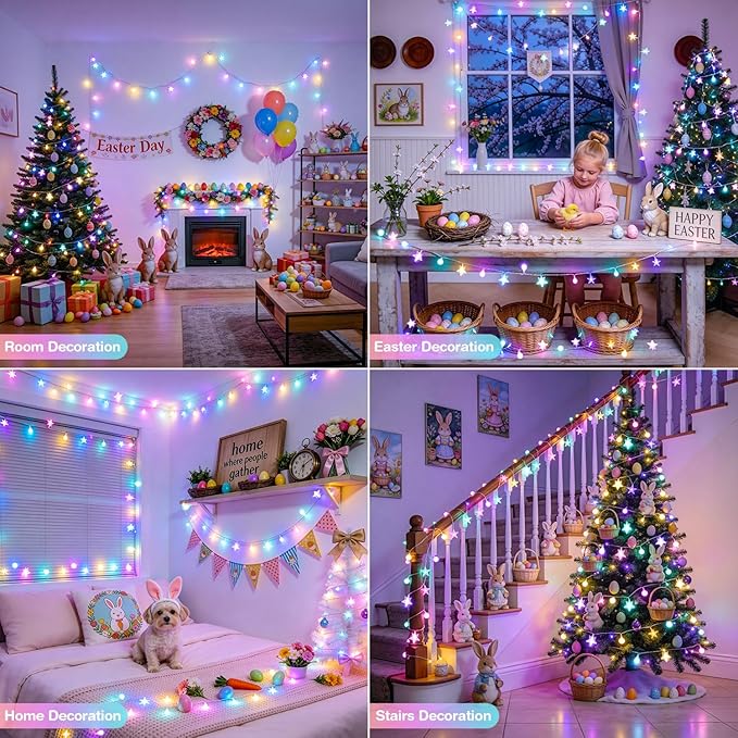 JMEXSUSS Easter Lights String Globe Star, 100 LED 33 FT Globe Star Lights Indoor, USB Easter String Lights Plug in for Indoor Spring Bedroom Porch Classroom Decor
