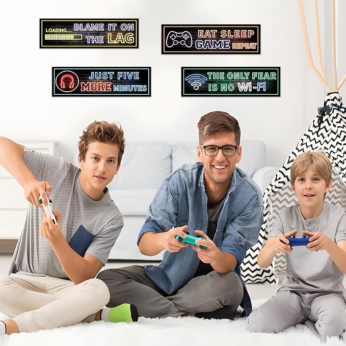 Eat Sleep Game Wall Decals Glow in The Dark, Gamer Controller Stickers Decor for Boy Bedroom, Joystick Video Gaming Kids Playroom Nursery Decoration (Blue)