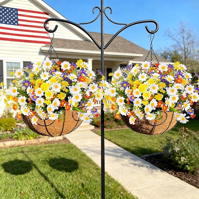 12 Bundles Artificial Daisy Flowers for Outdoors Summer Decor, UV Resistant No Fade Fake Flowers Faux Plastic Greenery Shrub Plants for Hanging Planter Home Gardens Porch Cemetery Décor(Mix 4 Colors)