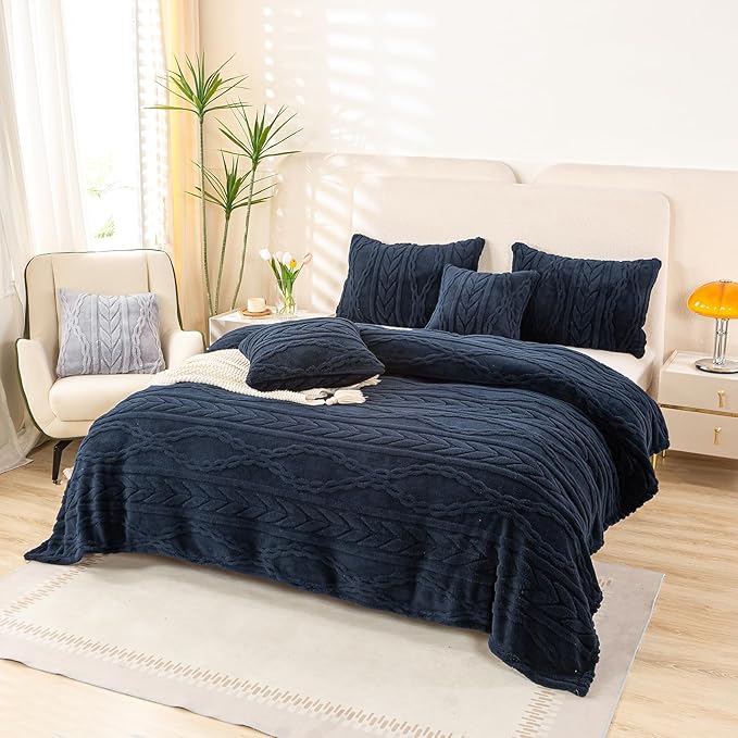 YUSOKI Queen Size Blanket Single Layer,Weight(4.4lb),370GMS-3D Stylish Design for Gift Home Decor (Navy,90"x90")