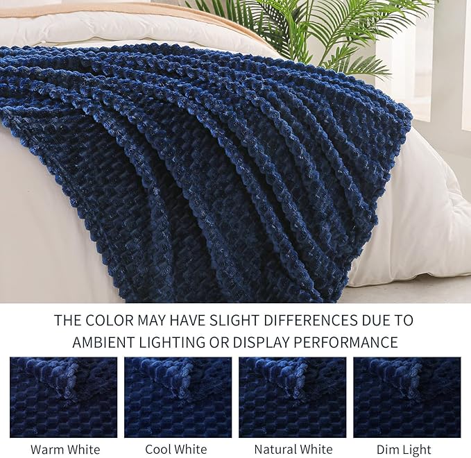 Exclusivo Mezcla Fleece Queen Blanket for Bed, Extra Large Fuzzy Navy Blue Bed Blankets, Soft Cozy Plush Sofa Throws for All Seasons, 90x90 Inches