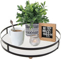Defined Deco 12in Round Decorative Serving Tray with Metal Handle - Rustic Wooden Tray for Home, Living Room, Coffee Table Decor