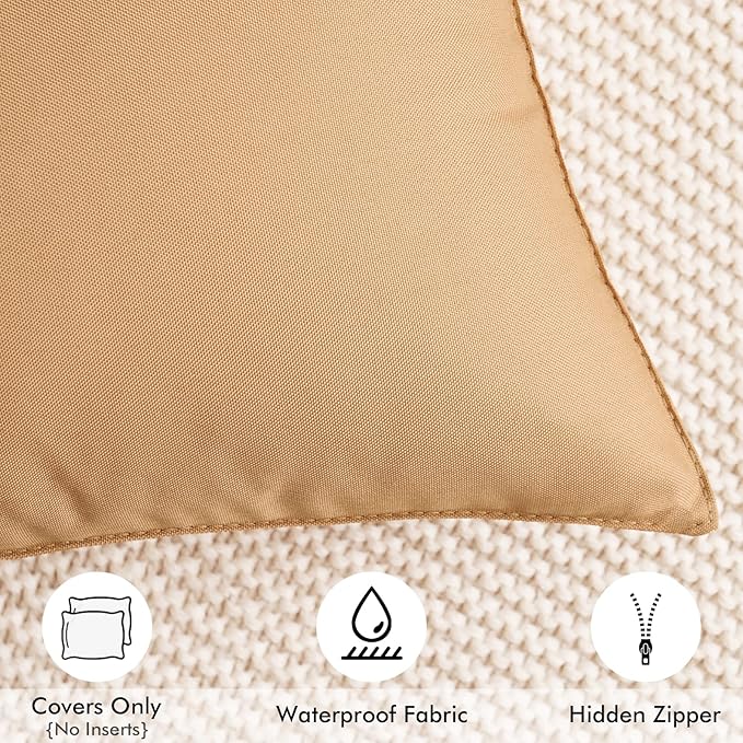 MIULEE Pack of 2 Decorative Outdoor Waterproof Pillow Covers Square Garden Cushion Sham Throw Pillowcase Shell for Spring Patio Tent Couch 20x20 Inch Light Brown