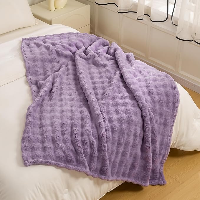 YUSOKI Luxury 3D Bubble Light Weighted Throw Blanket 1.8lb,All Ages,Home Decoration, (Lilac Purple,50 * 60inches)
