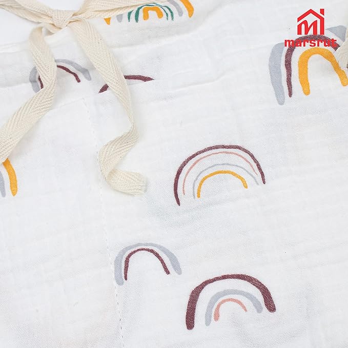 Crib Hanging Storage Organizer Bag, Baby Bedside Cribs Pocket, Cotton Material, Multifunctional Caddy Bags for Organizing Drool Bibs Diaper Bed-Bunk Nappy Milk Bottle Dormitory (Rainbow White)
