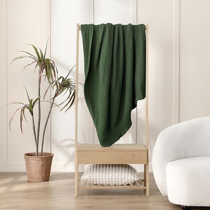 JOOJA Knit Dark Emerald Green Throw Polyester Soft Fleece Blanket for Couch Bed Sofa 50x60 Inches Dark Green