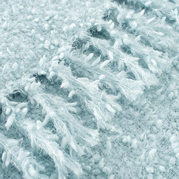 Winter Knit Throw Blanket Fluffy Fuzzy Soft Lightweight Cozy Farmhouse Tassels Chunky Knitted Throws for Couch Sofa Bed (Dream Blue, 60"x80")
