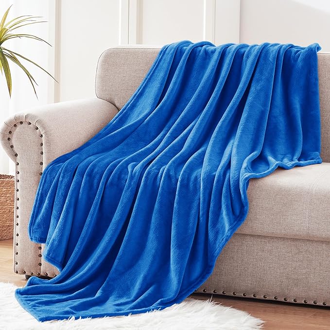 Exclusivo Mezcla Fleece Throw XL Blanket for Couch, Sofa, Super Soft and Warm Cobalt Blue Blankets, All Season, Cozy, Plush, Lightweight, 50x70 Inches