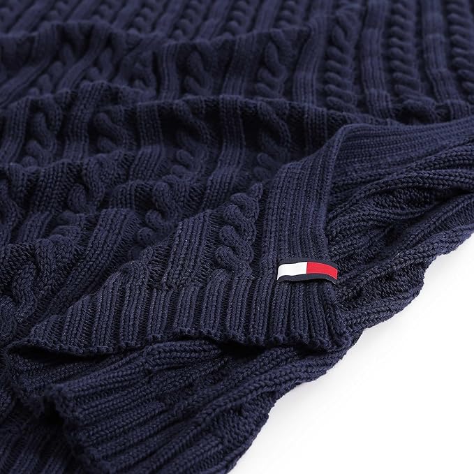 Tommy Hilfiger - Blanket, Ultra-Soft Cable Knit Throw Blanket for Bed or Couch, Lightweight Bedding with a Soft Textured Feel & Iconic Flag Logo (Blue, 50" x 70")