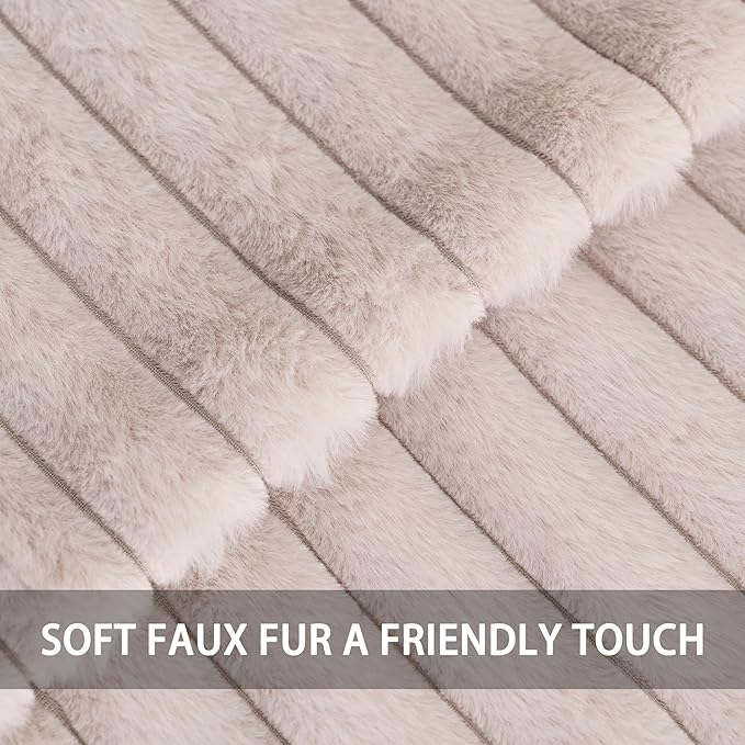 Aegero Pack of 2 Faux Fur Fall Throw Pillow Covers 16x16 Inch, Soft Plush Striped Neutral Couch Pillow Cover, with Velvet Back Modern Home Decor for Sofa Living Room Couch Bed Light Grey