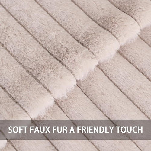 Aegero Pack of 2 Faux Fur Fall Throw Pillow Covers 24x24 Inch, Soft Plush Striped Neutral Couch Pillow Cover, with Velvet Back Modern Home Decor for Sofa Living Room Couch Bed Light Grey
