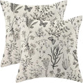 AEIOAE Spring Pillow Covers 20x20 Inch Set of 2,Black Gray Wild Flower Plant Throw Pillows Case,Seasonal Floral Outdoor Decorative Square Linen Farmhouse Decor Cushion Covers for Home Sofa Bed Couch