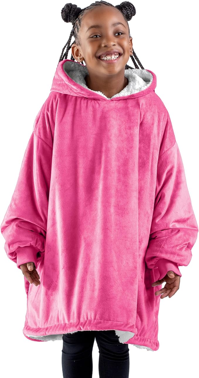 Bare Home Wearable Blanket Hoodie - Soft Plush Sherpa - Warm and Cozy - Oversized Wearable Blanket - Adult & Kid Sizes