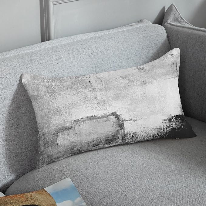 Britimes Throw Pillow Covers Modern Home Art Decor, 12 x 20 Inches Set of 2 Pillow Cases Decorative, Abstract Oil Painting Pillowcases for Bedroom, Living Room, Black White