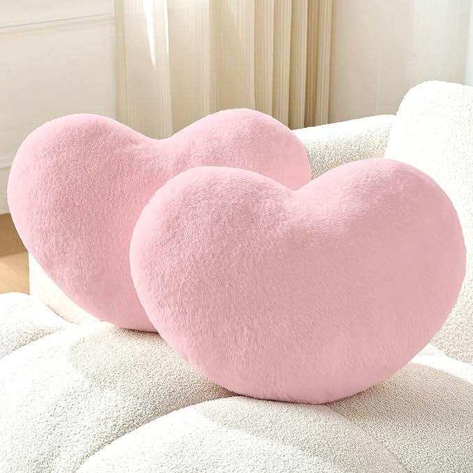 2PCS Throw Pillows Heart Pillow Home Decor Decorative Couch Pillows Bed Pillows Outdoor Pillows Valentine Gifts,Pink 9"*13"